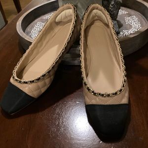 Just Fab quilted beige and black flats